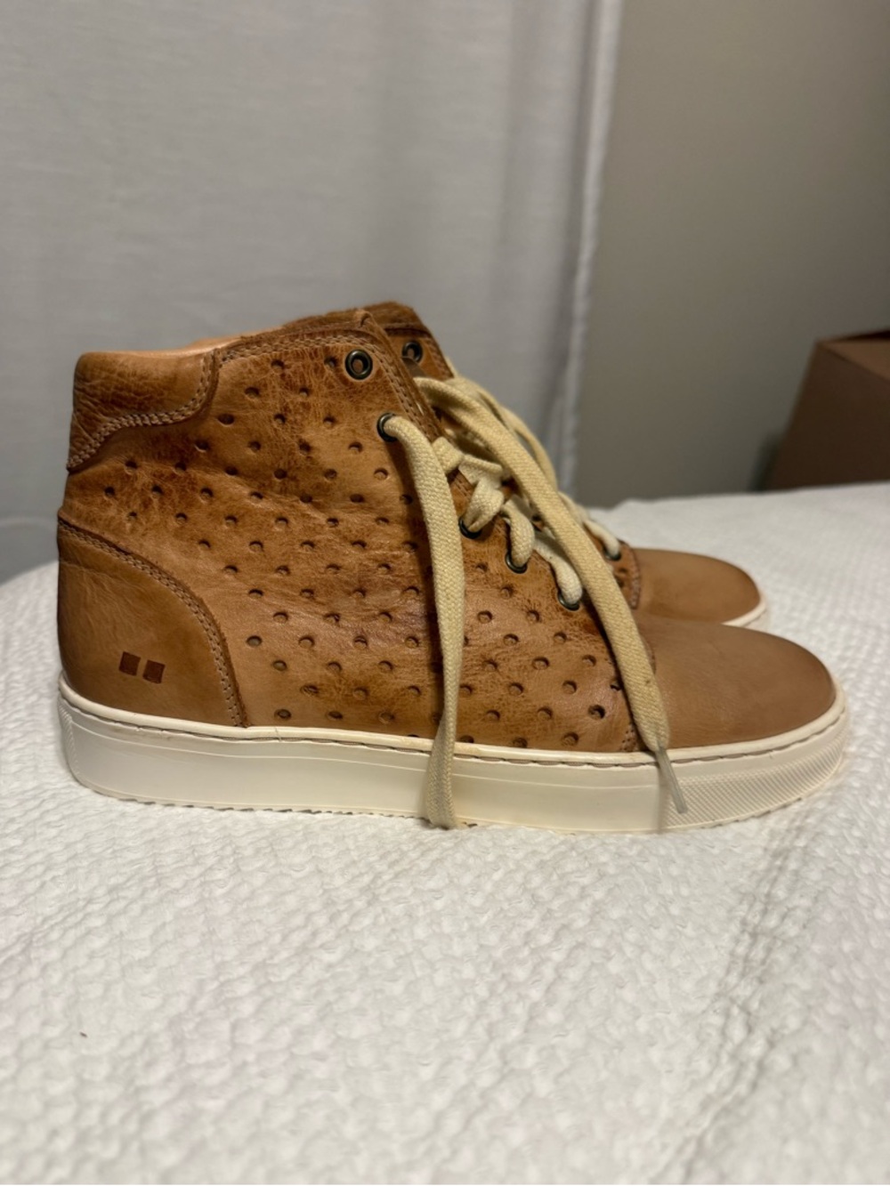 Bed Stu Tan Leather High-Top Sneakers with Cream Laces
